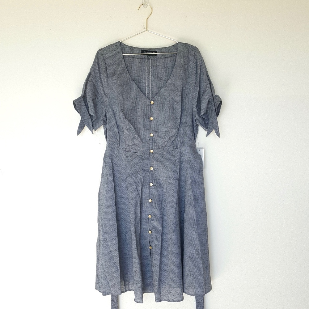 ELOQUII Button Front Chambray Dress NWT Size 14